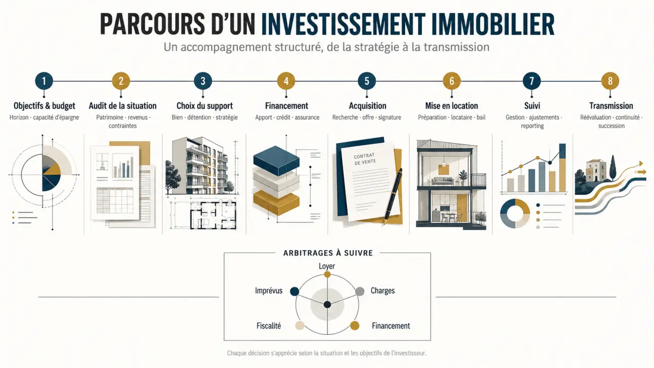 Parcours d’un conseiller en investissement immobilier, de l’audit du projet au suivi locatif et à la transmission