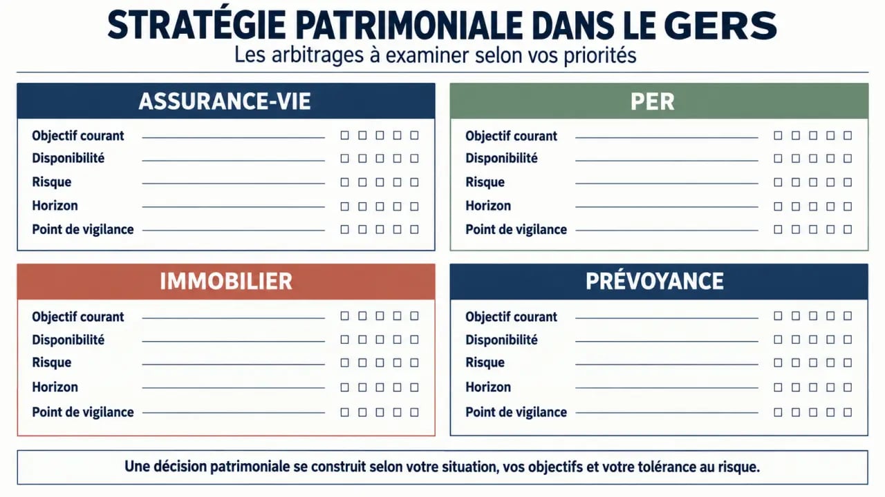 Conseil en gestion du patrimoine Gers : comparaison visuelle des solutions patrimoniales