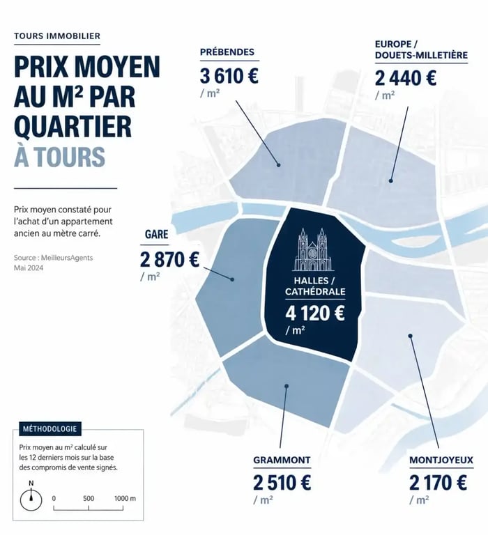 Carte des prix au m² par quartier pour un investissement immobilier à Tours