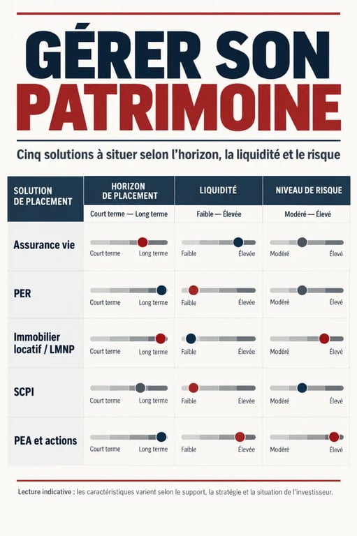 Gestion de patrimoine Villeneuve-lès-Avignon : comparaison visuelle des principaux placements